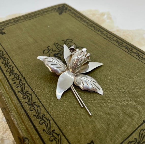 Beautiful Vintage Taxco Sterling Floral Brooch Pi… - image 7