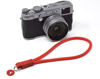 Handmade Silky Red Braided Cord  Rope /& Leather Camera Wrist Strap with Quick Release Clip CORDY SLIM QR