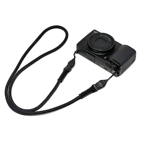 CORDY SLIM QD - Handmade 6mm Diameter Silky Black Braided Rope & Leather Camera Neck Strap with 1.5 mm cord OPTech Mini Qd Loops