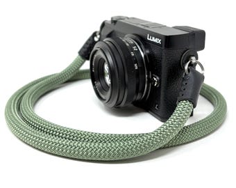CORDY MAX Handmade 10 mm Foggy Green Braided Rope and Leather Camera Strap