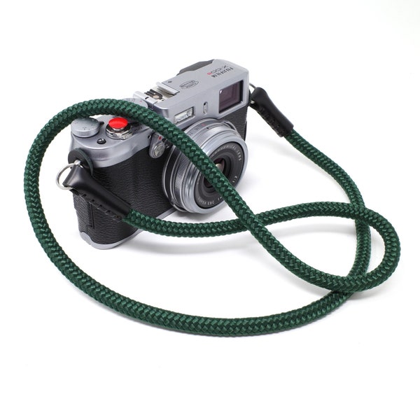 CORDY - Lightweight Dark Green Braided Cord / Rope & Leather Camera Neck Strap