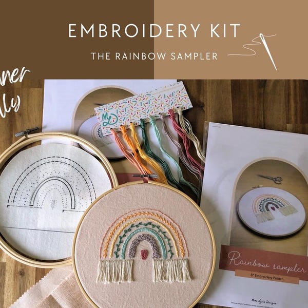 Beginner Rainbow Embroidery Kit – Modern Sampler Craft for Analog Bag