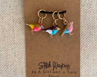 Three Little Birds stitch markers, progress keepers