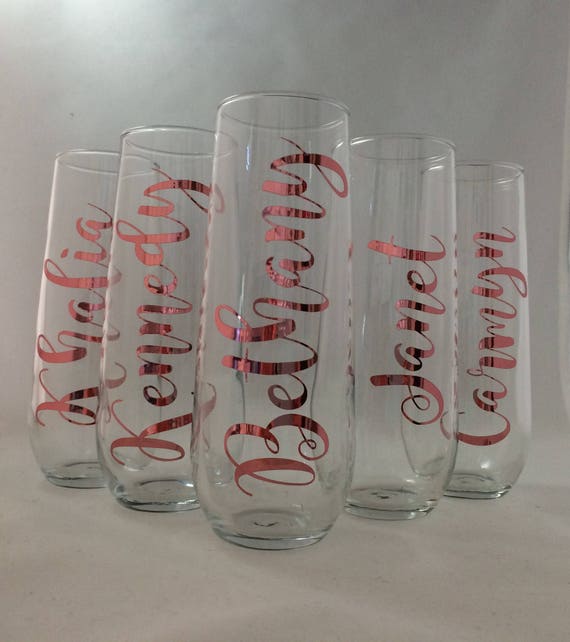 Bridesmaid Rose Gold Stemless Champagne Flute