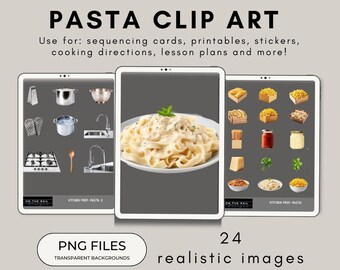 Pasta ClipArt, Sequencing Cards, Montessori Cards, Italian Food Clipart, Cooking png, pasta png, clipart for teachers