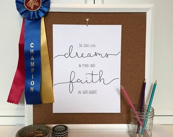 DIGITAL DOWNLOAD-Hand Lettered Equestrian Print: She Rides With Deams In Mind
