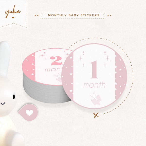 Monthly Baby Stickers - Milestone Baby Month Stickers / English and Portuguese / Kids Printables - INSTANT DOWNLOAD - Yuka Studio