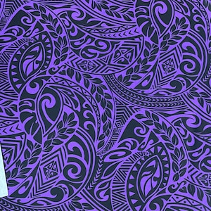 Purple with Black Tribal Maile Hawaiian Print Fabric sold by the yard ( yardage available)