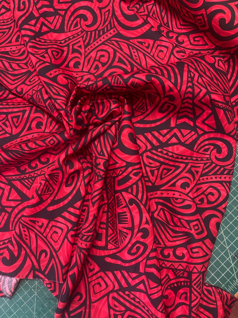 Red Black Tribal Hawaiian Print Fabric Sold by the Yard - Etsy