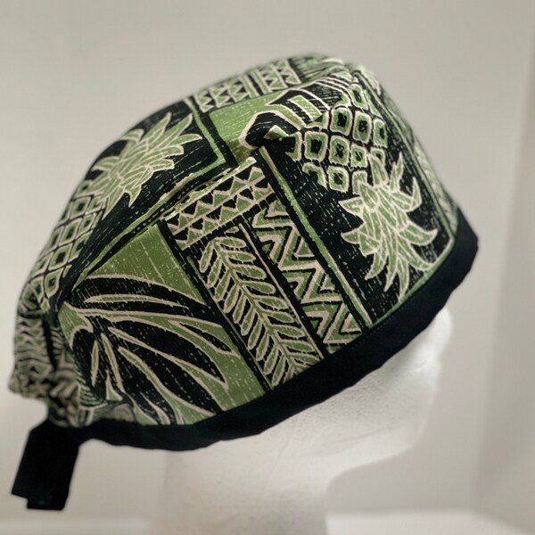 Hawaiian Print Green Tribal Tattoo Adult Unisex Nurses Reversible Scrub Cap one size fits all