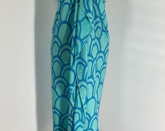 NEW! Rayon French Blue  Turquoise Mermaid Tail Hawaiian Print Pareo / Sarong /Beach Cover up or Wrap