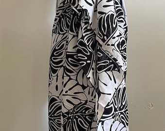 NEW! Rayon Black White Monstera Leaf Pareo  / Sarong / Beach Cover up or Wrap