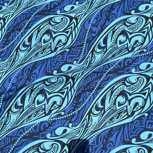 Two Tone Blue Tribal Tattoo Hawaiian Print Fabric sold by the yard