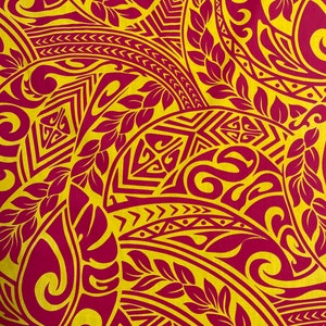Ted on Yellow Tribal Maile Hawaiian Print Fabric sold by the yard ( yardage available)