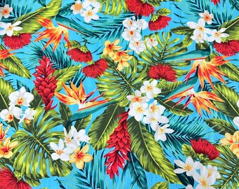 Tropical Hawaiian Print With Plumeria, Orchid, Bird of Paradise