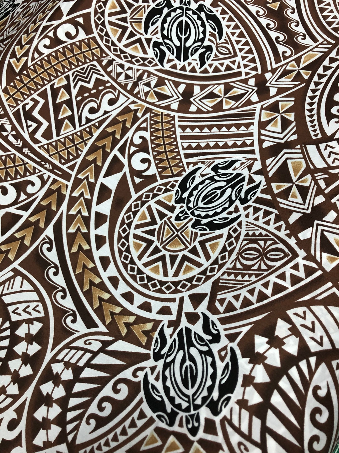 Brown Hawaiian Print Tribal Honu Fabric Sold by the Yard - Etsy
