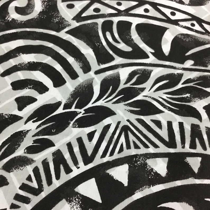 Poly Cotton Black Gray Hawaiian Print Tribal Fabric Sold by | Etsy