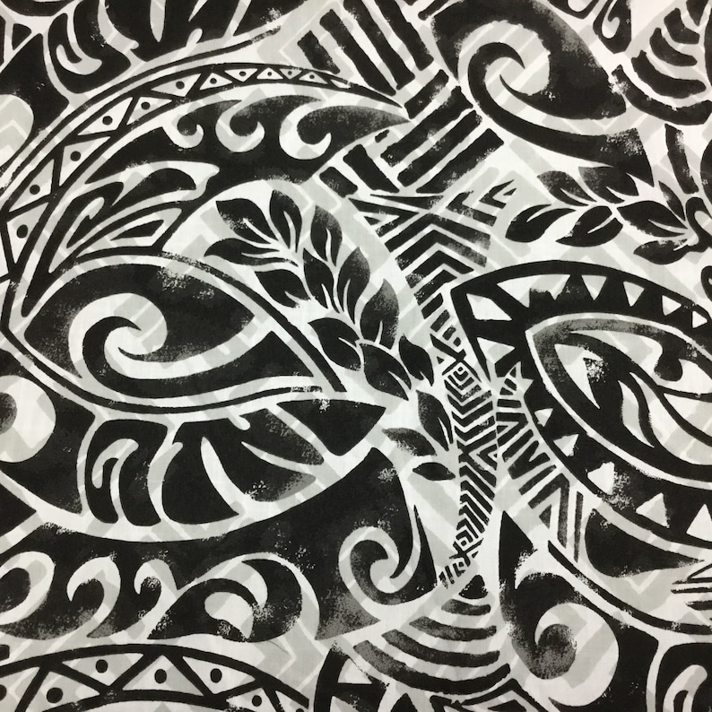 Poly Cotton Black Gray Hawaiian Print Tribal Fabric Sold by | Etsy