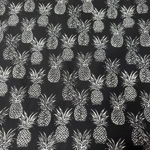 Black with off White Small Pineapple Hawaiian Print