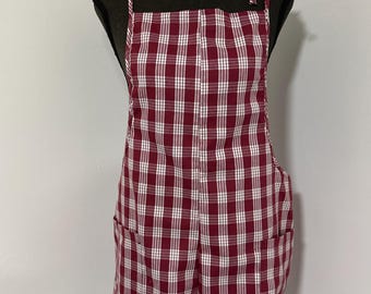 Palaka Cotton Jumper Maroon with Tie Straps at shoulder and 2 Front Pockets 100% Woven Cotton Palaka Western Paniolo Wear