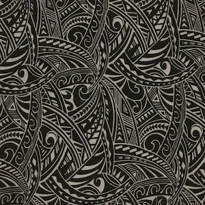 Black Gray Small Tribal Hawaiian Print Fabric sold by the yard (yardage available)