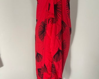 NEW! Rayon Red with Black Lehua Hawaiian Print Pareo  / Sarong / Beach Cover up or Wrap