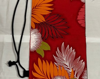 Hawaiian Print Pa’u Skirt Drawstring Shoulder Bag White Lehua on Red Red Monstera