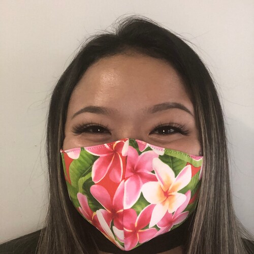 Black Hibiscus Hawaiian Print Face Mask Adjustable Reversible Etsy