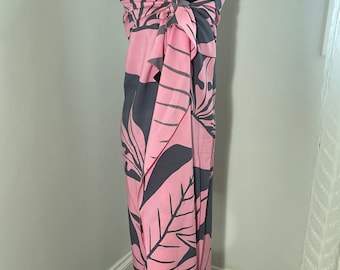 Pink Bird of Paradise on Gray Premium Rayon Pareo  / Sarong / Beach Cover up or Wrap