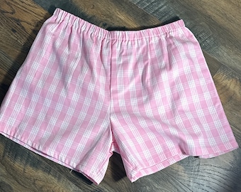 Classic Palaka Shorts light Pink White Hawaiian Print with 1 Pocket