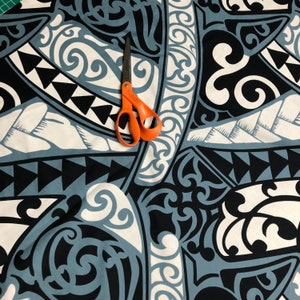 Gray Polynesian Tribal Hawaiian Print Cotton Fabric by the yard