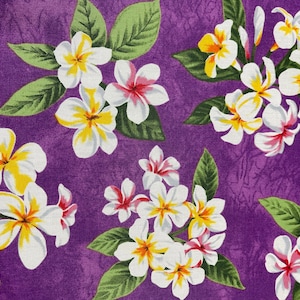 Purple with White Plumeria Hawaiian Print Fabric sold by the yard