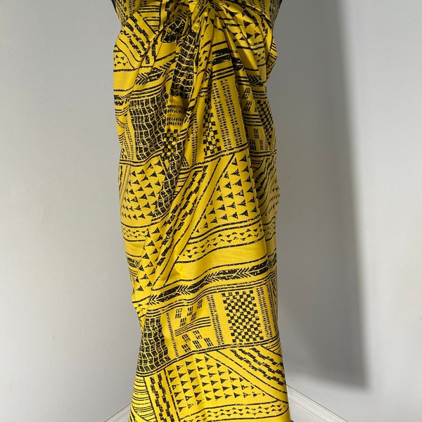 NEW! Poly Cotton Black Tattoo Tribal on Gold Yellow Pareo / Sarong / Beach Cover up or Wrap