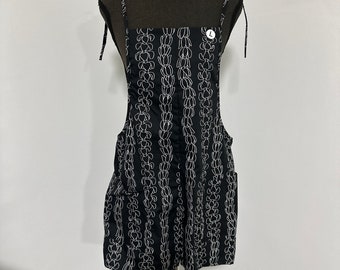 Special order Cotton Jumper Black with White Puakenikeni and Tuberrose Lei Print- Tie Straps at shoulder and 2 Front Pockets