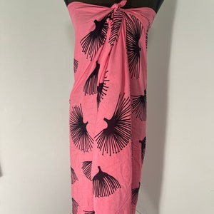 NEW! Rayon Pink with Black Lehua Hawaiian Print Pareo  / Sarong / Beach Cover up or Wrap