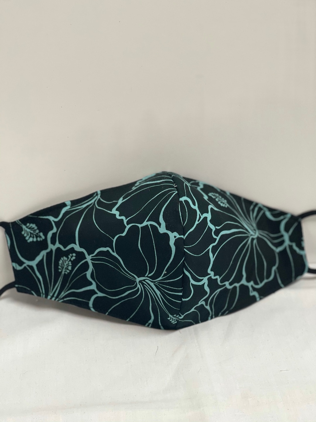 Cotton Hawaiian Print Blue Hibiscus Adjustable Face Mask Triple Layer ...