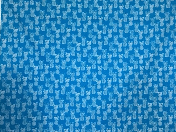 NEW Turquoise Blue Pineapple Hawaiian Print Fabric Sold by