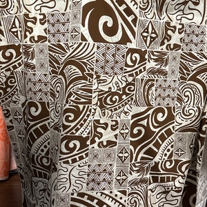 Brown Khaki White Māori Polynesian Tattoo Tribal Cotton Fabric by the yard