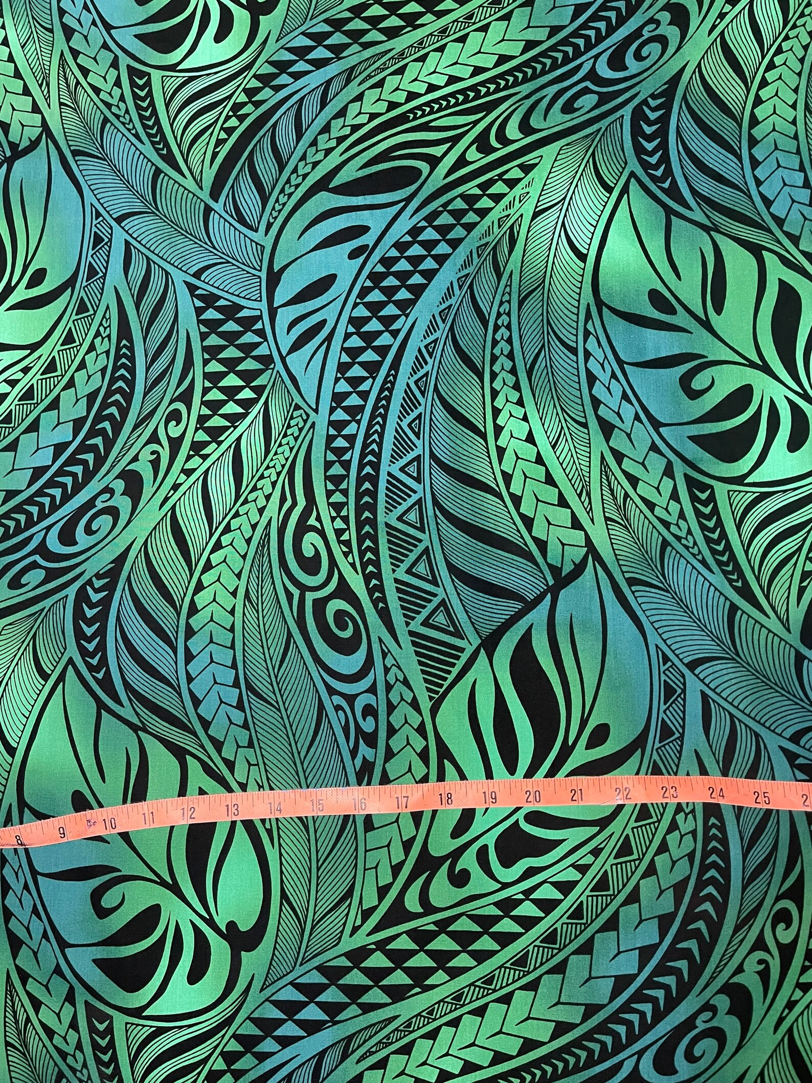 Hawaiian Print Sea Green Blue Ombre Tribal Fabric Sold by the Etsy