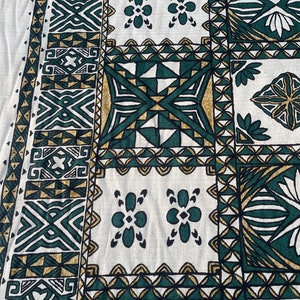 Forest Green Tan Polynesian Tapa Dobbly Cotton Hawaiian Print Fabric sold by the yard