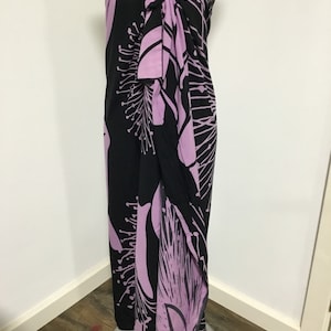 NEW! Limited PREMIUM Rayon Lavender Lehua on Black Pareo / Sarong / Beach Cover up or Wrap
