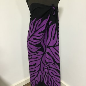 100% Premium Black with Purple Ulu Leaf  / Sarong / Beach Cover up / Dress