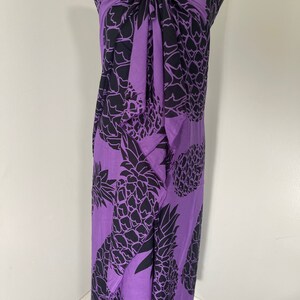 NEW! Rayon Purple with Black Pineapple Pareo  / Sarong / Beach Cover up or Shawl / Hawai’i Aloha Wear