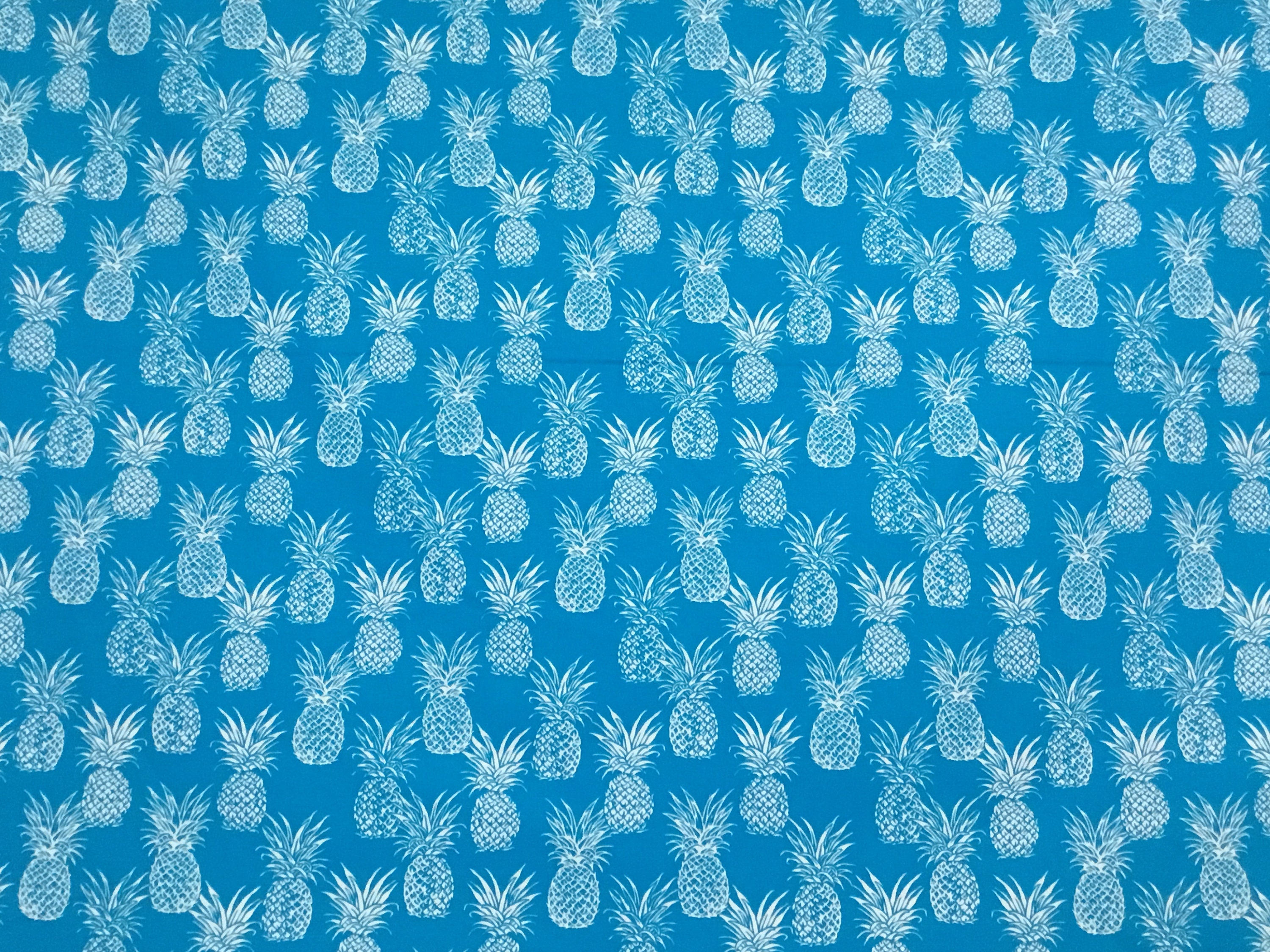 NEW Turquoise Blue Pineapple Hawaiian Print Fabric Sold by