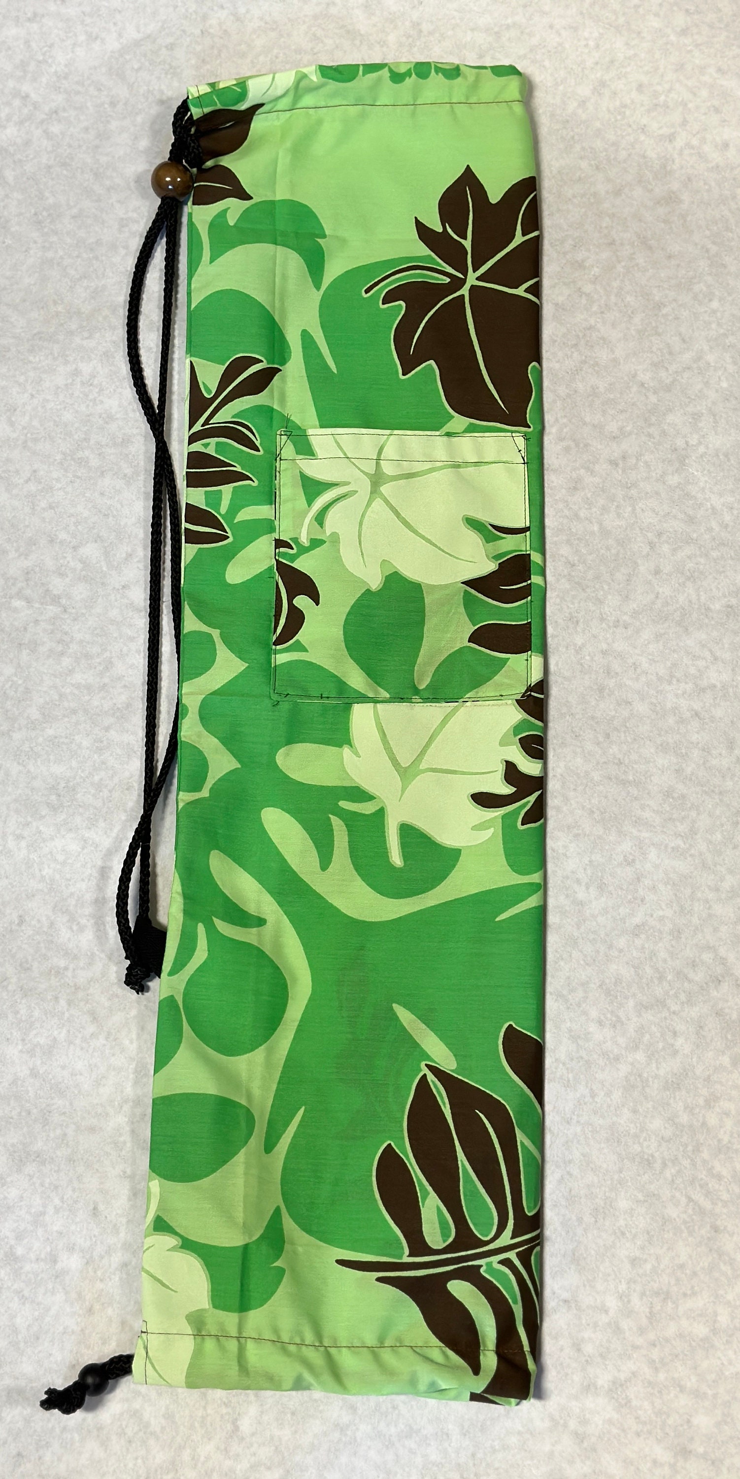 Hawaiian Print Pa’u Skirt Drawstring Shoulder Bag Green Brown Kukui Nut Leaf 28-1/2” X 8”