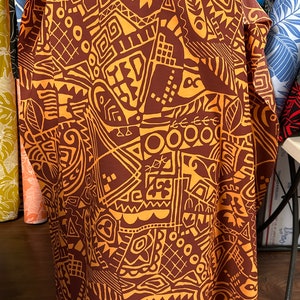 Dark Brown Orange Māori Polynesian Tattoo Tribal Cotton Fabric by the yard