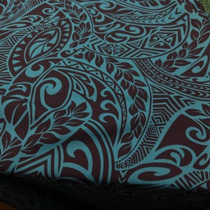 Blue with Navy Blue Tribal Maile Hawaiian Print Fabric sold by the yard ( yardage available)