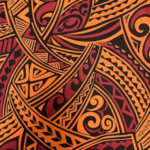 Maroon Orange Black Tribal Hawaiian Print