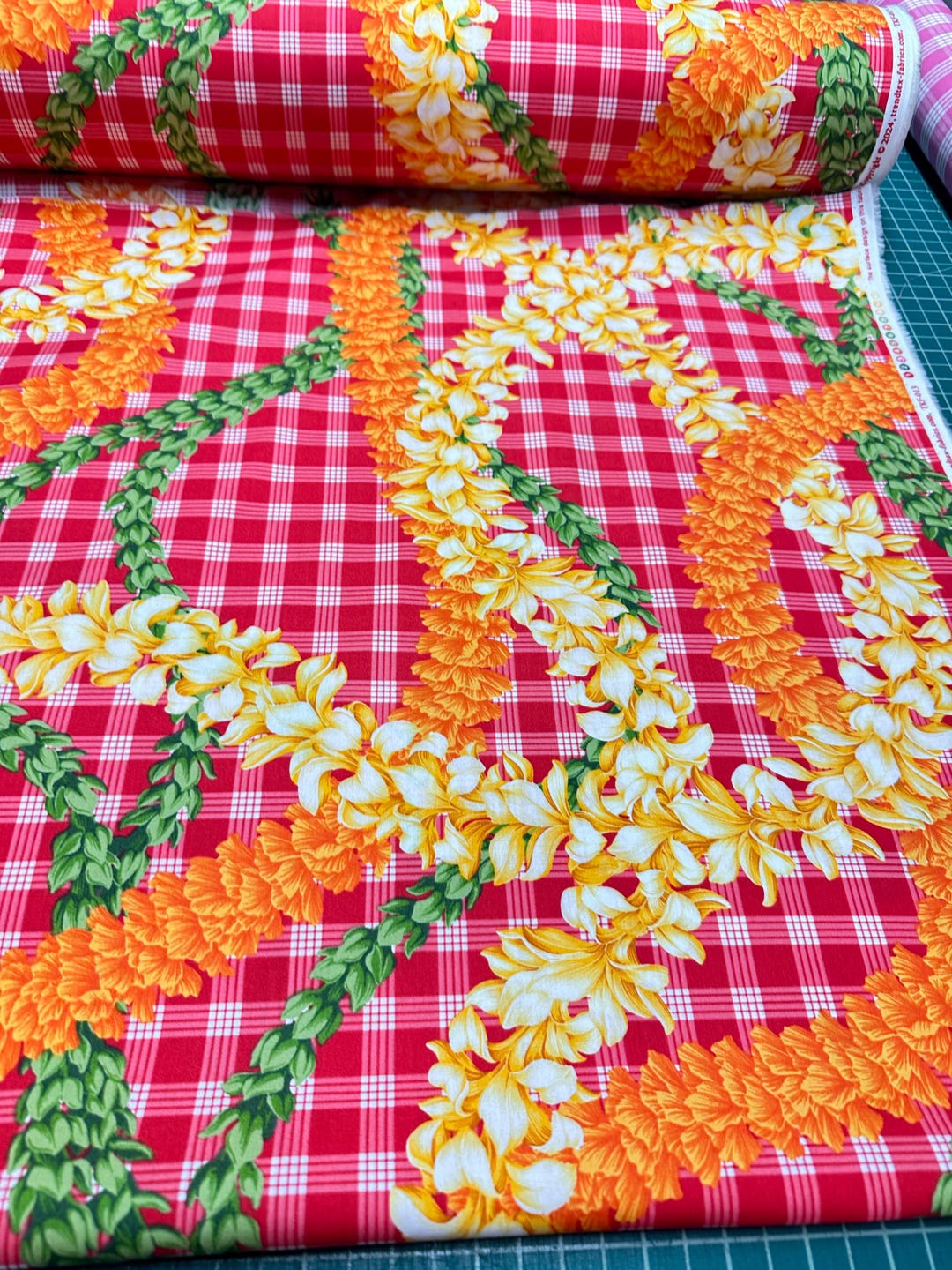 Cotton Red Printed Palaka With Yellow Ginger Orange Ilima Green ...