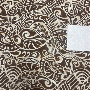 Brown Tan and Cream Tribal With Maile Hawaiian Print Fabric sold by the yard